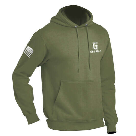 Geissele Angry Snake Bolt Hooded Sweatshirt in OD Green with drawstring hood
